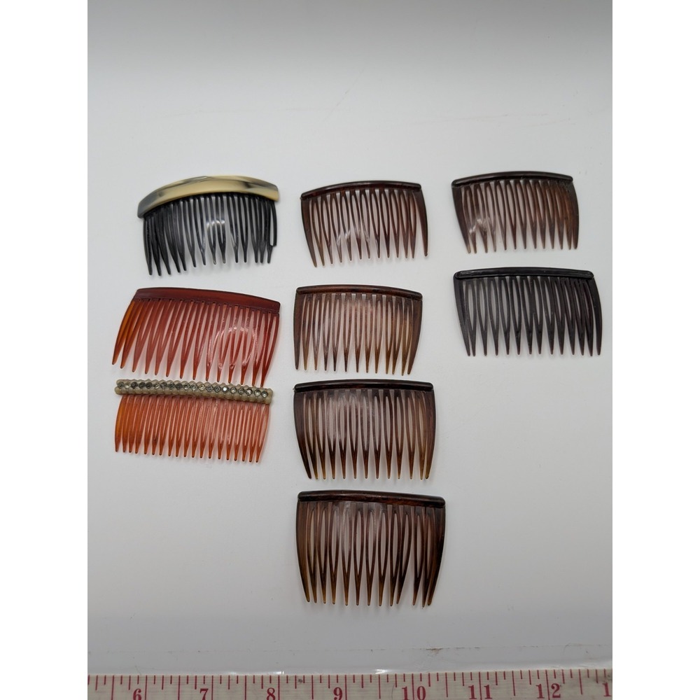 Vintage Goody‎ Mini Hair Combs Side Pin Brown Marble Tortoise 2" USA